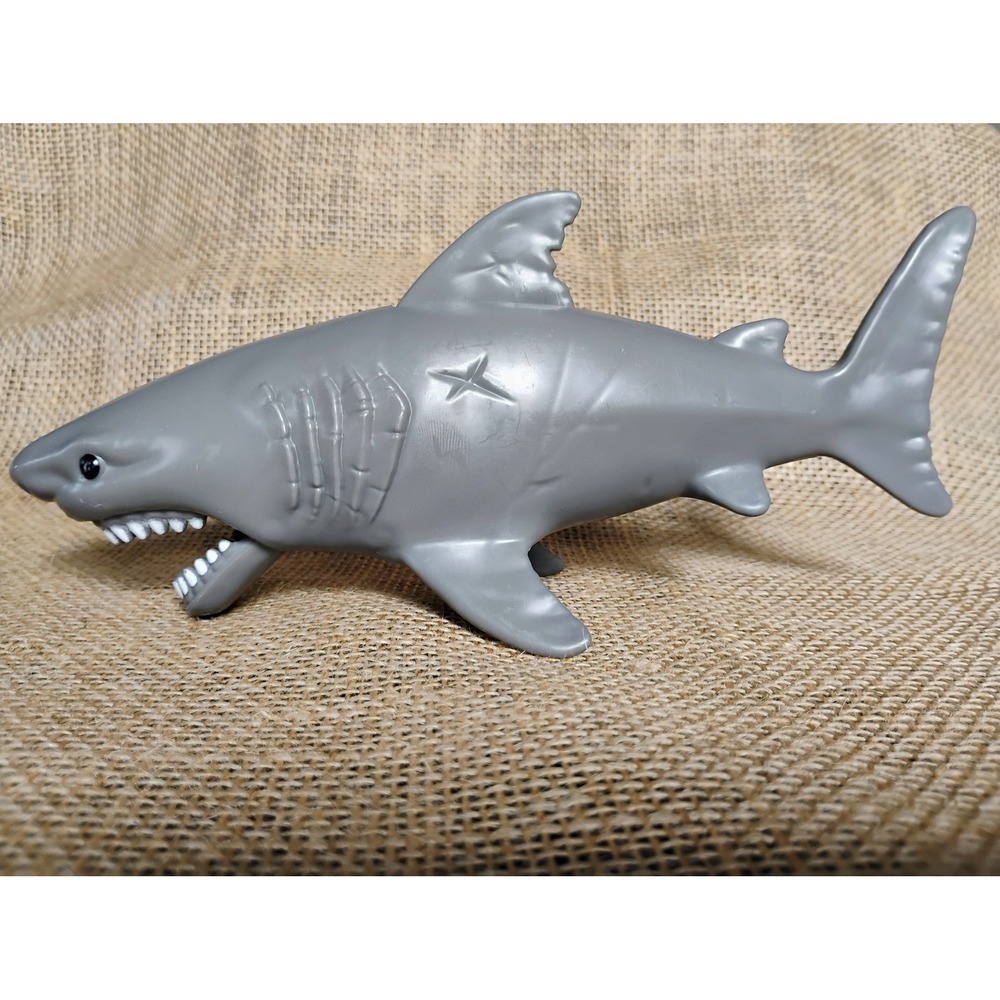 Plastic Gray Shark Toy Action Figure with Chomping Jaw Mechanical Fin Action